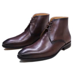 image-Cowhide Leather Martin Boots - Brown Low Heel