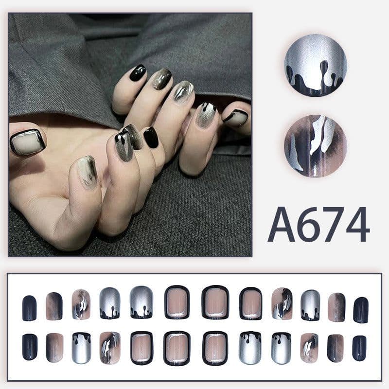 image-Autumn and winter gentle and pure desire simple style wearable manicure patches short, medium and long style white removable fake nail patches