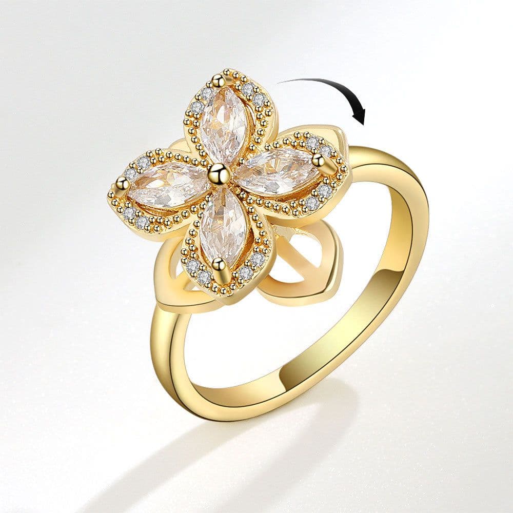 image-Fashion Zircon Rotatable Ring - Golden Copper Adjustable Jewelry