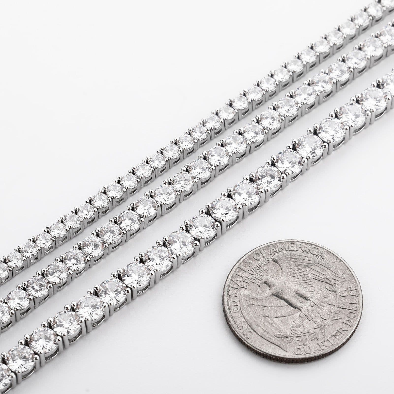 image-European and American hiphop 3-6mm 925 silver hip hop single row tennis chain full zircon necklace tennis chain