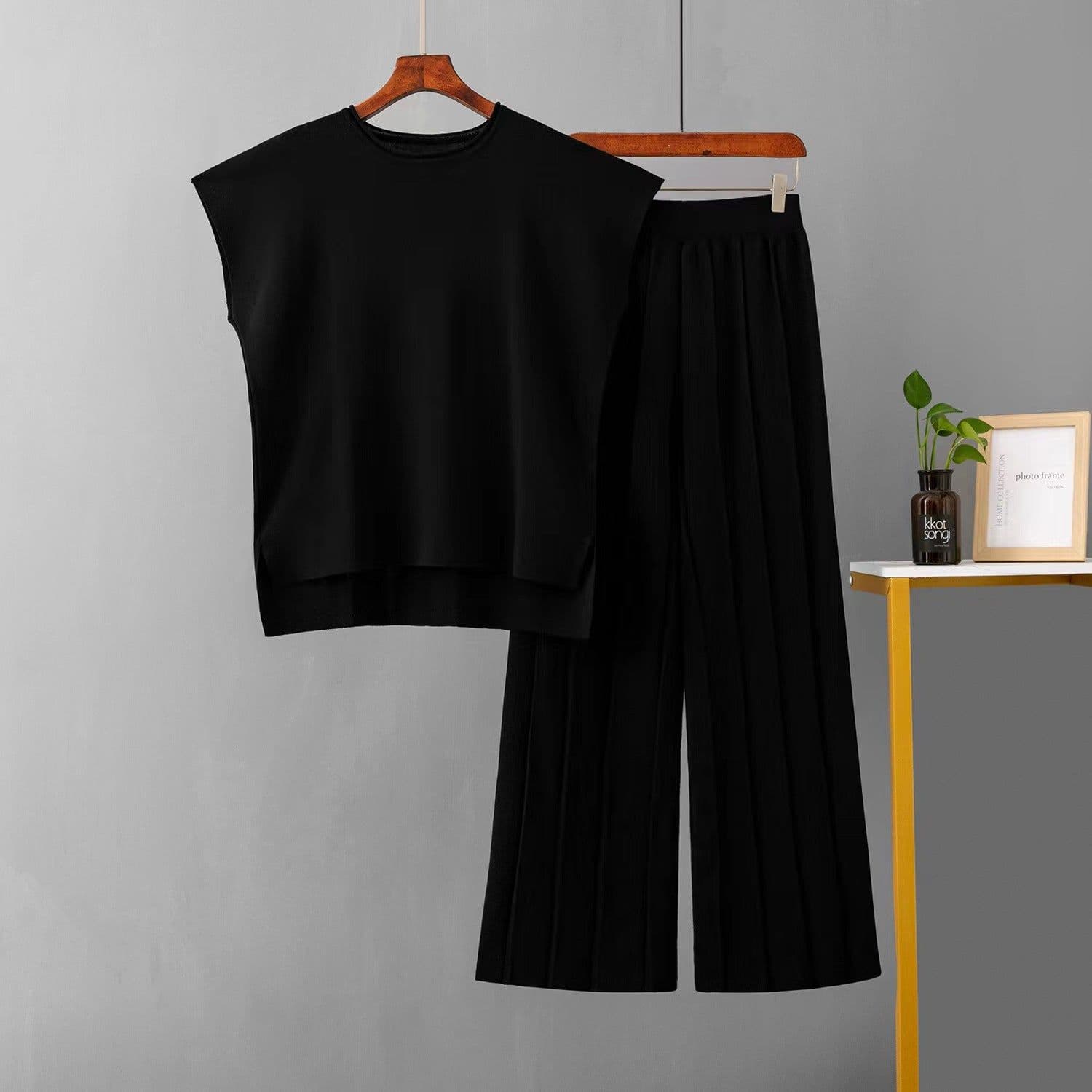 image-Korean Chic Sleeveless Sweater & Pants Suit - Green, One Size Fits All