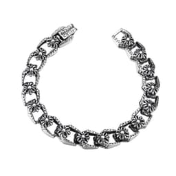 image-925 Sterling Silver Cross Flower Bracelet - Unisex Retro Style