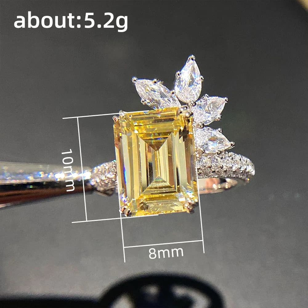 image-Cao Shi Retro Princess-Cut Diamond Flower Ring - Yellow