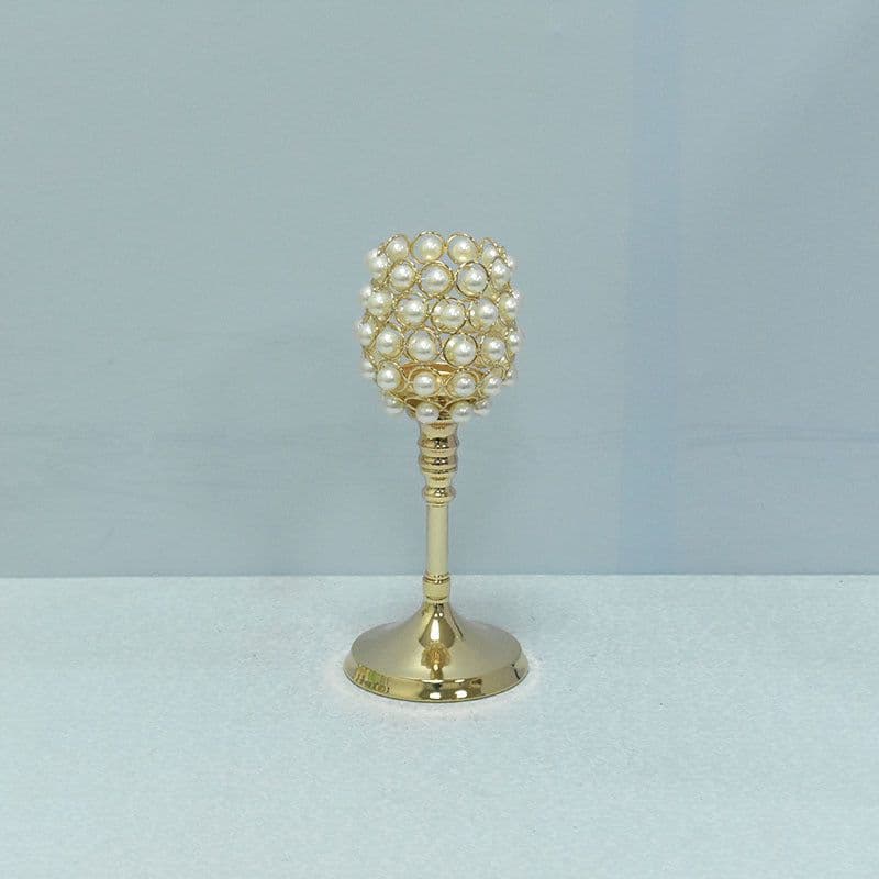 image-Gold Metal Candlestick Holder - Pearl Electroplated