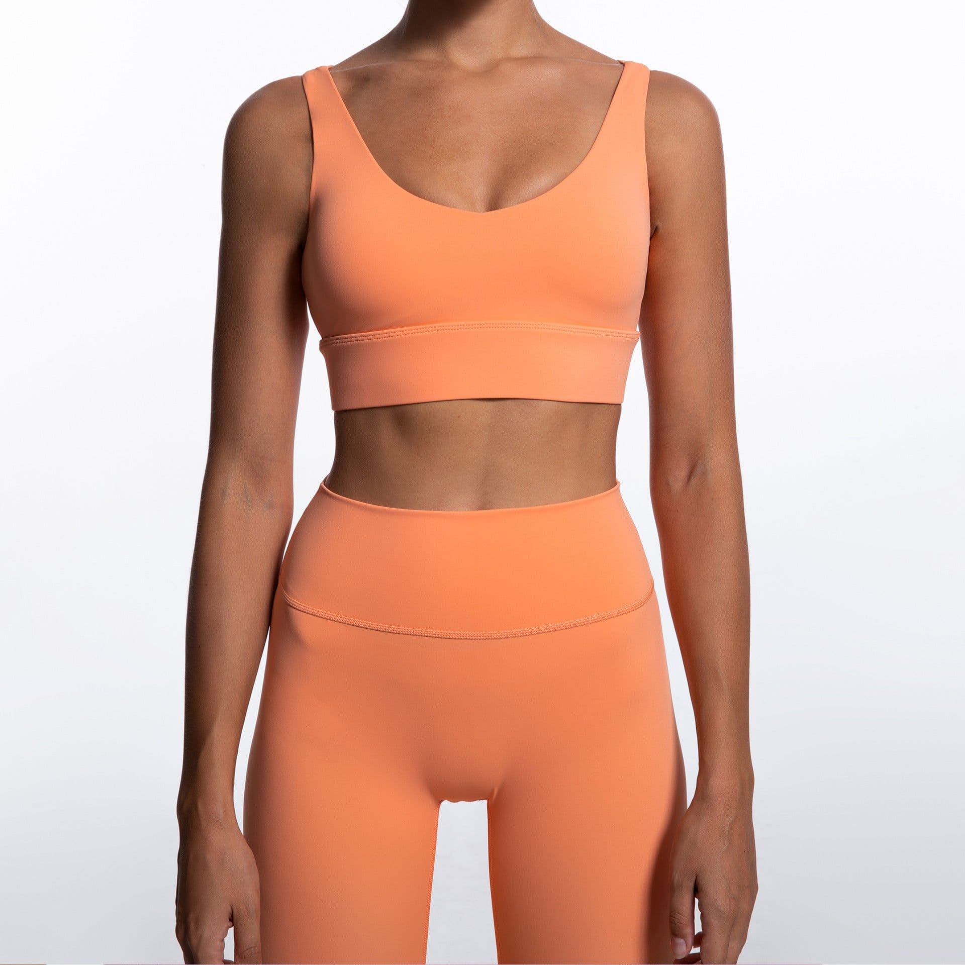 image-Autumn and winter European and American lulu original nylon nude yoga suit thin shoulder beautiful back bra high elastic sports trousers