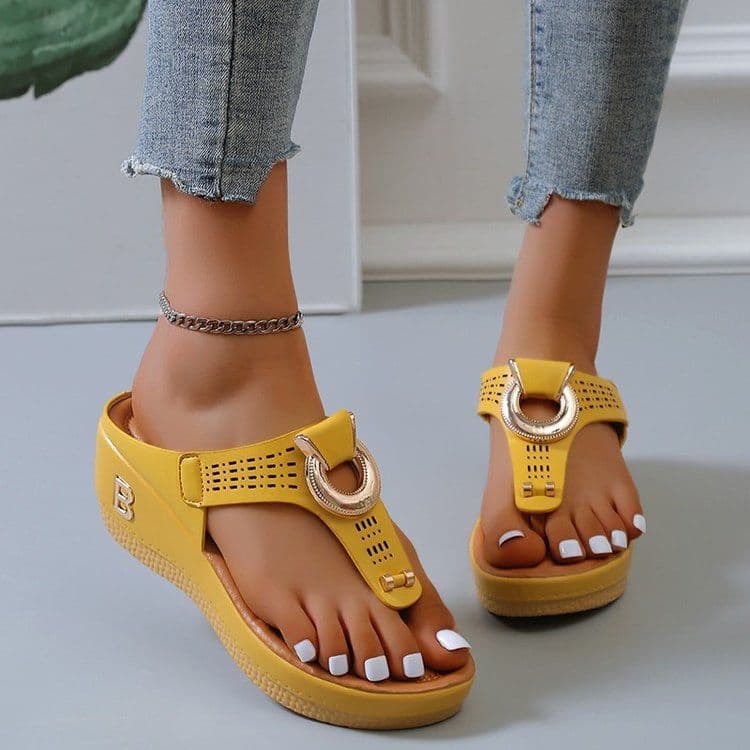 image-Women's Thong Wedge Sandals - Sky Blue Size 43