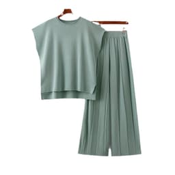 image-Korean Chic Sleeveless Sweater & Pants Suit - Green, One Size Fits All