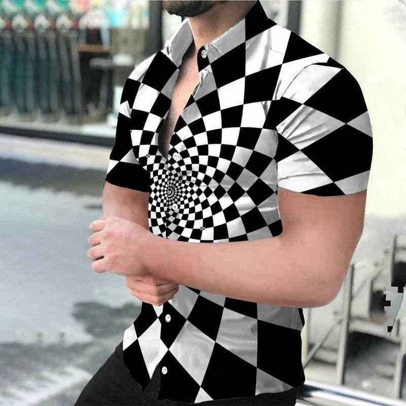 image-2022 new Amazon cross-border men's shirt 3D digital vortex short-sleeved shirt men's beach independent station shirt