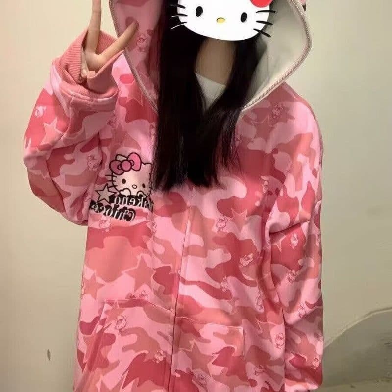 image-2023 Hello Kitty Hooded Sweatshirt - Pink 2XL Trendy Urban Commuting Sweater