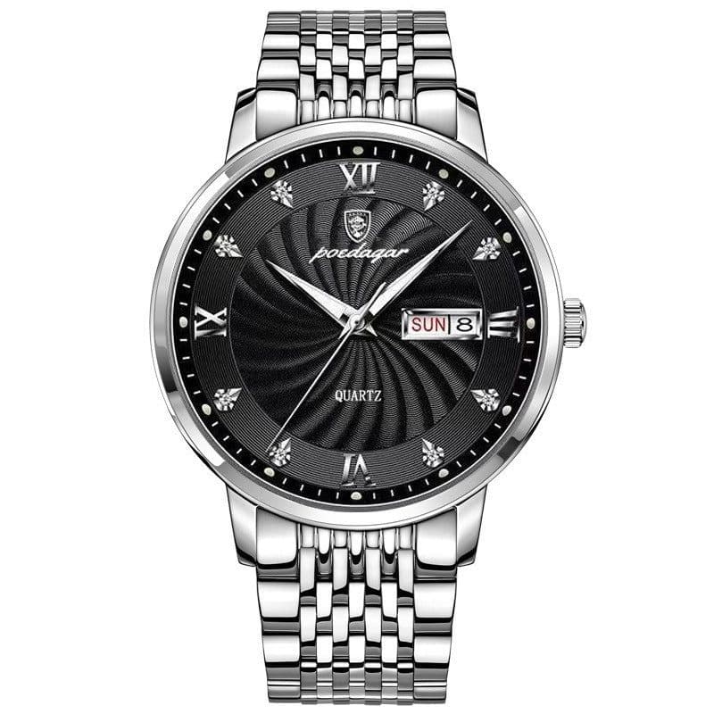 image-POEDAGAR Men's Watch 42mm Waterproof Stainless Steel