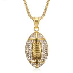 image-Hip Hop Titanium Steel Football Pendant Necklace - Gold Plated