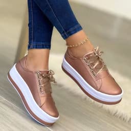 image-European & American Round Toe Casual Shoes - Rose Gold, PU, Size 43