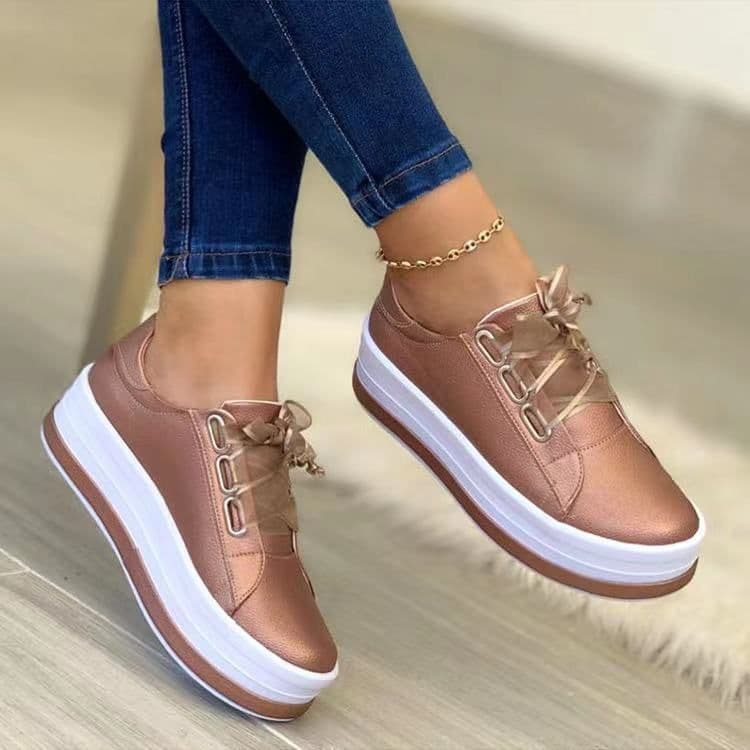 image-European & American Round Toe Casual Shoes - Rose Gold, PU, Size 43