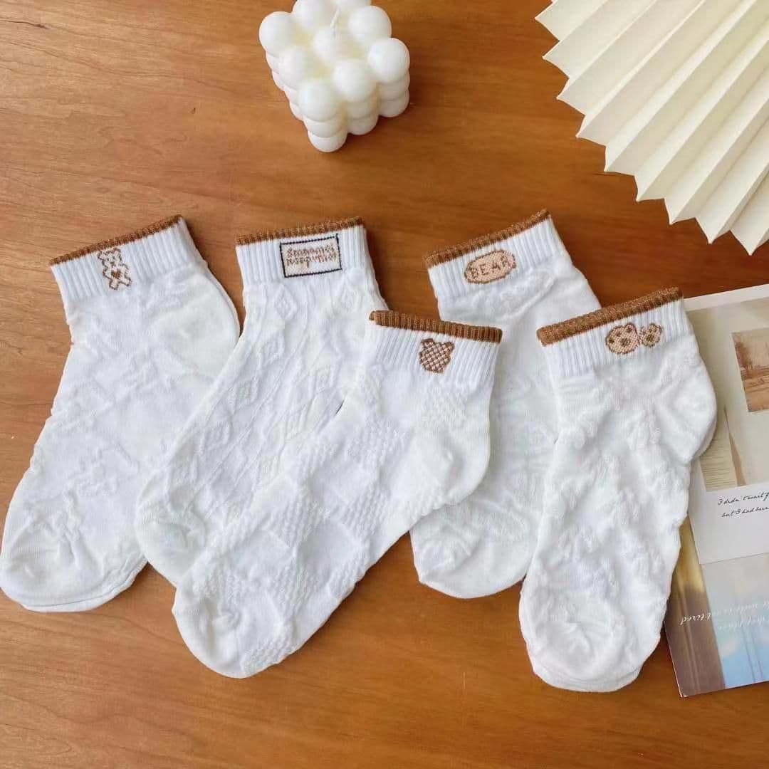 image-Socks women's socks shallow mouth spring and autumn cute Japanese cartoon brown bear summer thin invisible short boat socks women
