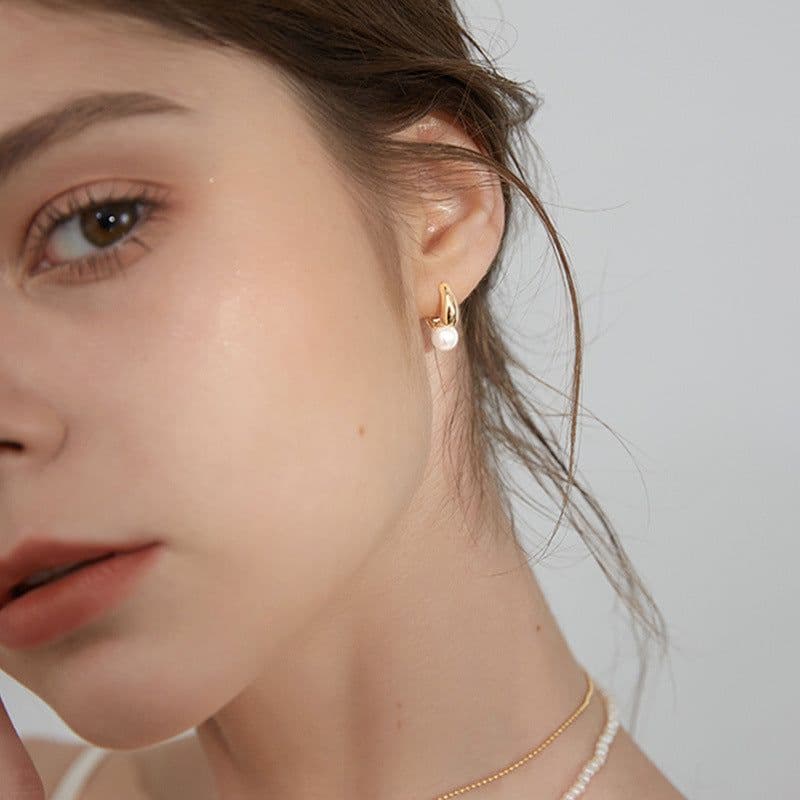 image-Gold-plated French-style Pearl Earrings, Retro Chic, High-End (59 characters)