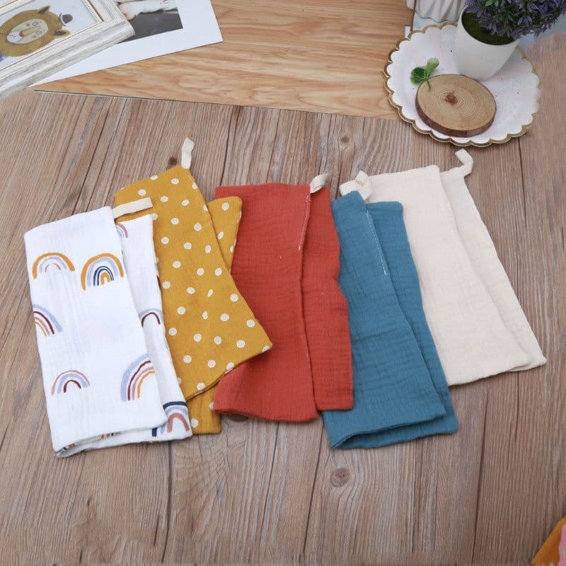 image-Baby Muslin Cotton Handkerchiefs 5pcs - Face Wipes Bibs