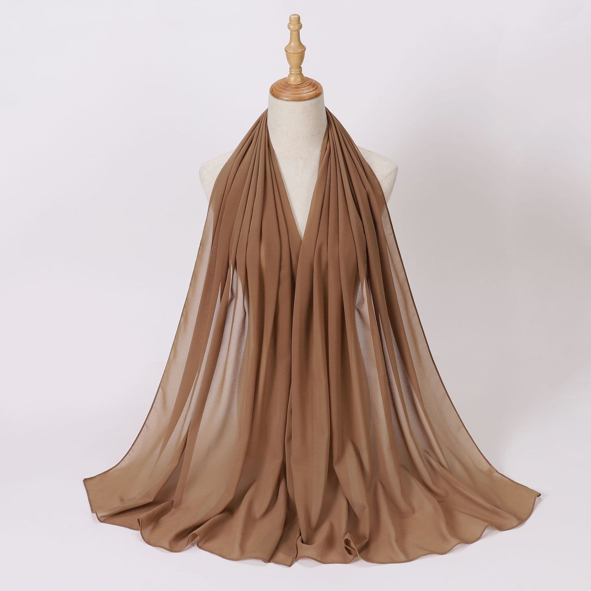 image-Weicai Chiffon Hijab Scarf - Gray Coffee 175x70cm