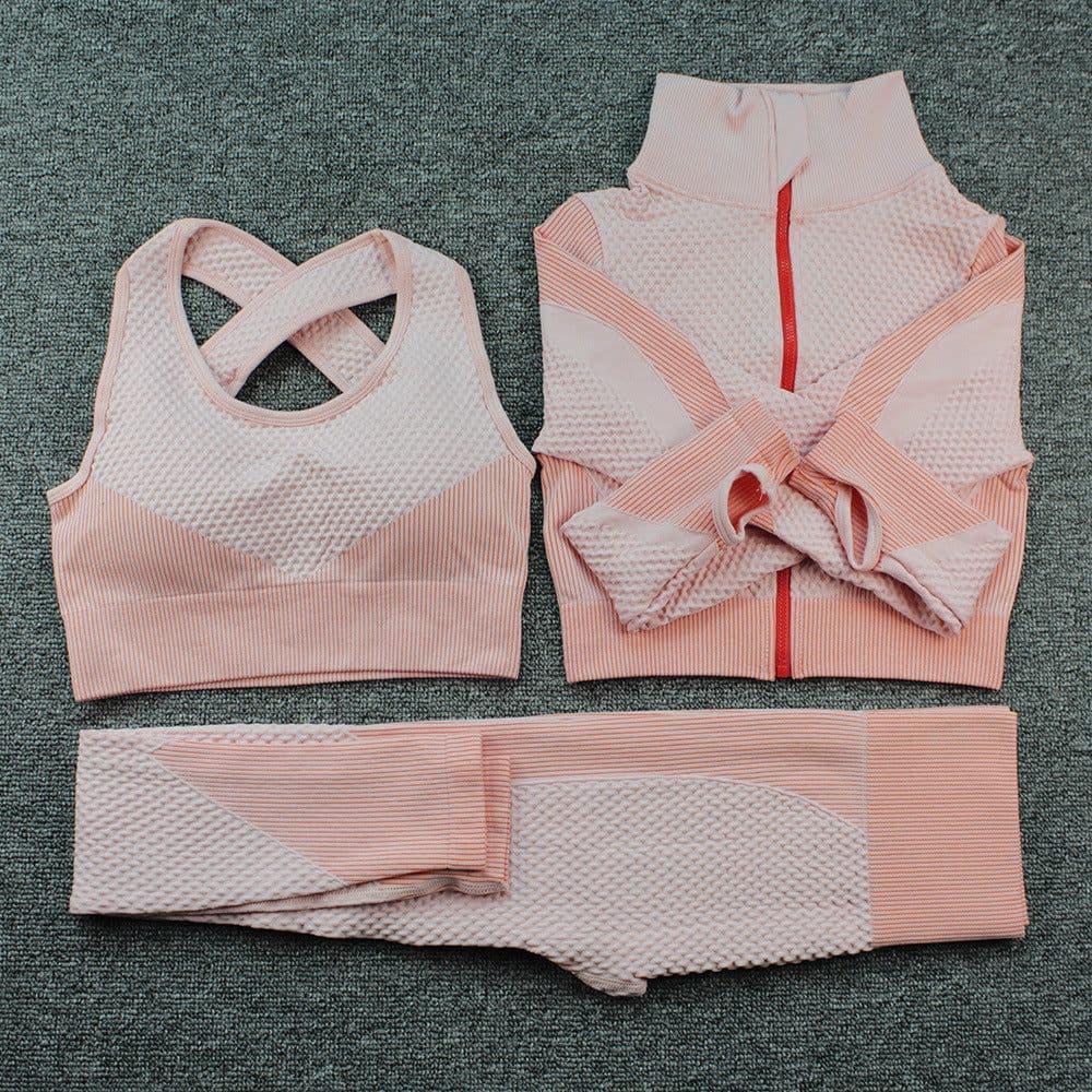 image-Hua Er Yuan Yoga Running Set - Blue Three-Piece Slim Fit, XL