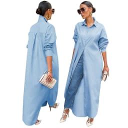 image-European Women's Navy Blue XXL Casual Coat - Urban Style Cardigan