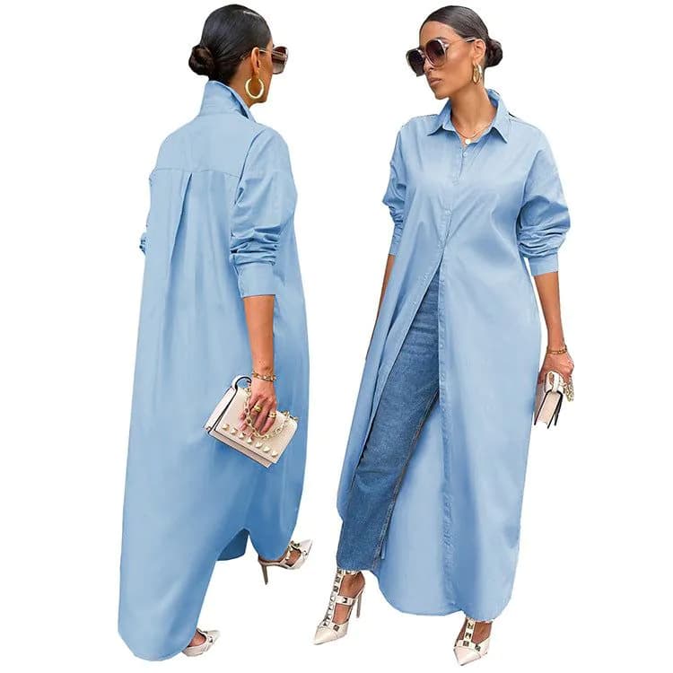 image-European Women's Navy Blue XXL Casual Coat - Urban Style Cardigan