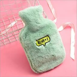 image-Water-filled Hot Water Bottle - Gray Plush 1000ML Thickened Hand Warmer Bag