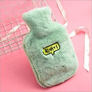 image-Water-filled Hot Water Bottle - Gray Plush 1000ML Thickened Hand Warmer Bag
