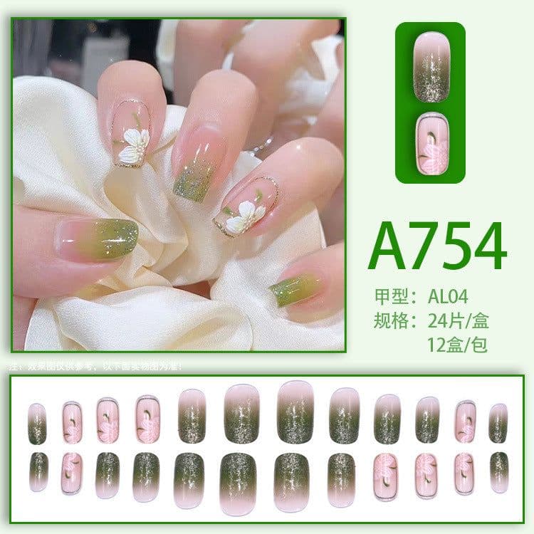 image-Fresh French flowers, cute ins wind, ice and transparent stars, long style, short style, white, high-end manicure and wearable nails