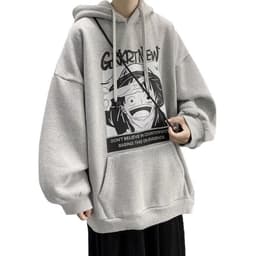 image-One Piece Pullover Hoodie - Men's Fleece Gray Loose Fit