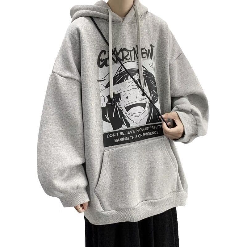 image-One Piece Pullover Hoodie - Men's Fleece Gray Loose Fit