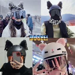 image-Motorcycle Helmet Cat Ears Bow Decoration - Plush Red