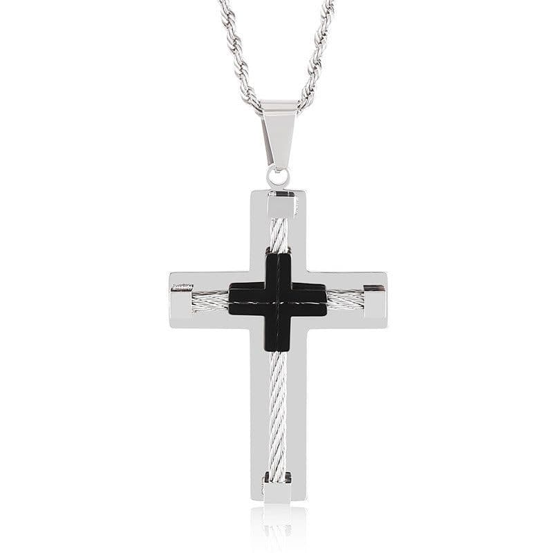 image-Cross Pendant Necklace - Stainless Steel Men's