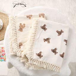image-Foreign trade cross-border children's blanket double-layer crepe wrapped pure cotton soft tassel baby stroller cover blanket baby blanket