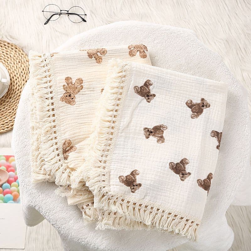image-Foreign trade cross-border children's blanket double-layer crepe wrapped pure cotton soft tassel baby stroller cover blanket baby blanket