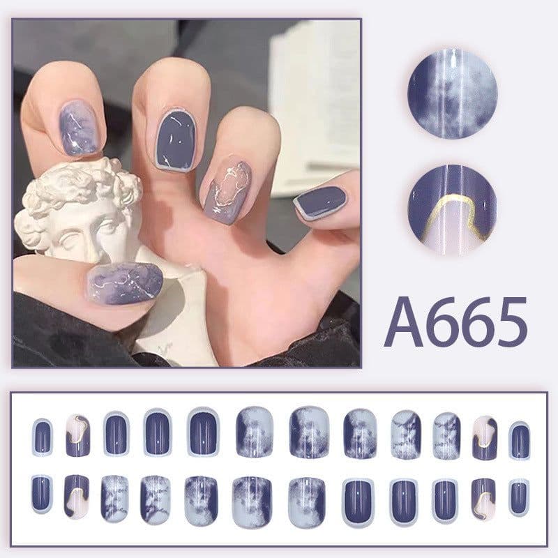 image-Autumn and winter gentle and pure desire simple style wearable manicure patches short, medium and long style white removable fake nail patches