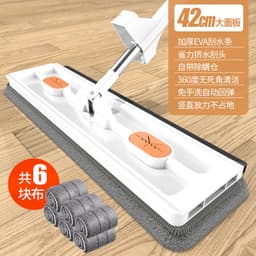 image-Zhenjia Large Flat Mop - Hand-Washable, Blue Cloth + Bucket