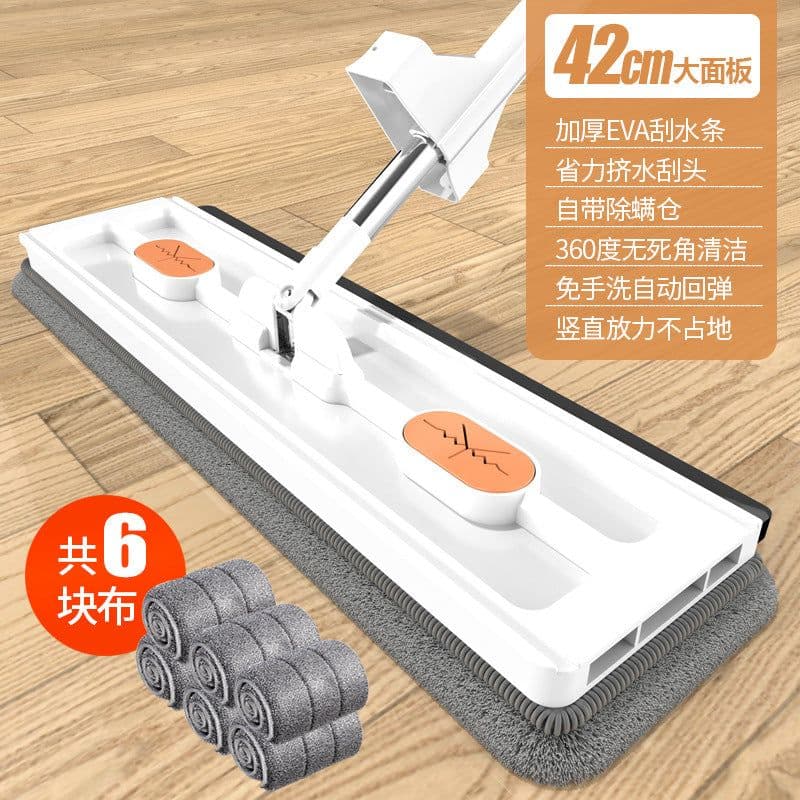 image-Zhenjia Large Flat Mop - Hand-Washable, Blue Cloth + Bucket