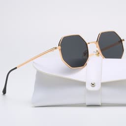 image-2022 Fashion Polygonal Metal Sunglasses Copper Alloy Frame Gold With Black Lenses Unisex Full Rim Party Style DB59