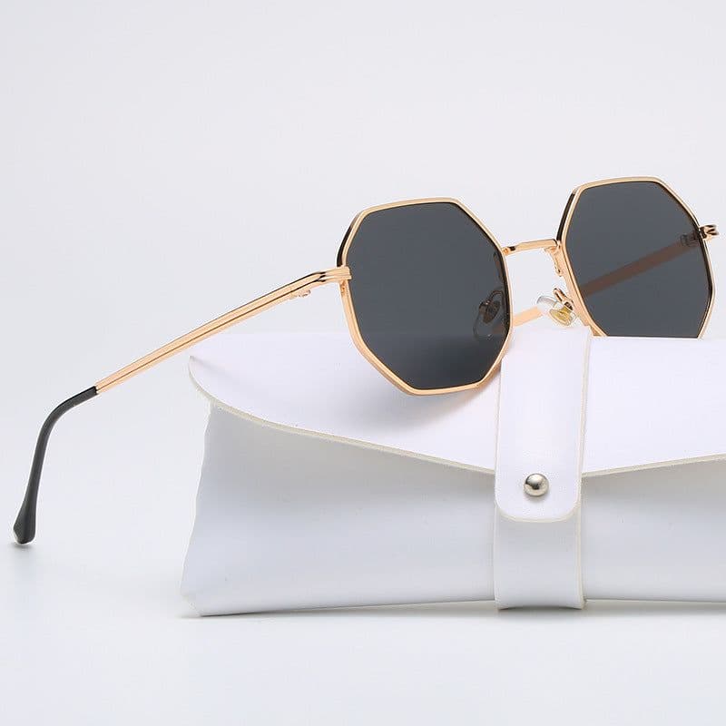 image-2022 Fashion Polygonal Metal Sunglasses Copper Alloy Frame Gold With Black Lenses Unisex Full Rim Party Style DB59