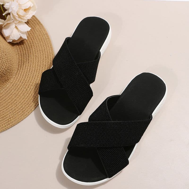 image-2023 new large size foreign trade women's shoes cross solid color casual thick bottom cross-border women's foreign wear slippers female hyn