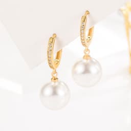 image-Pearl Earrings - Geometric Zircon Gold Plated
