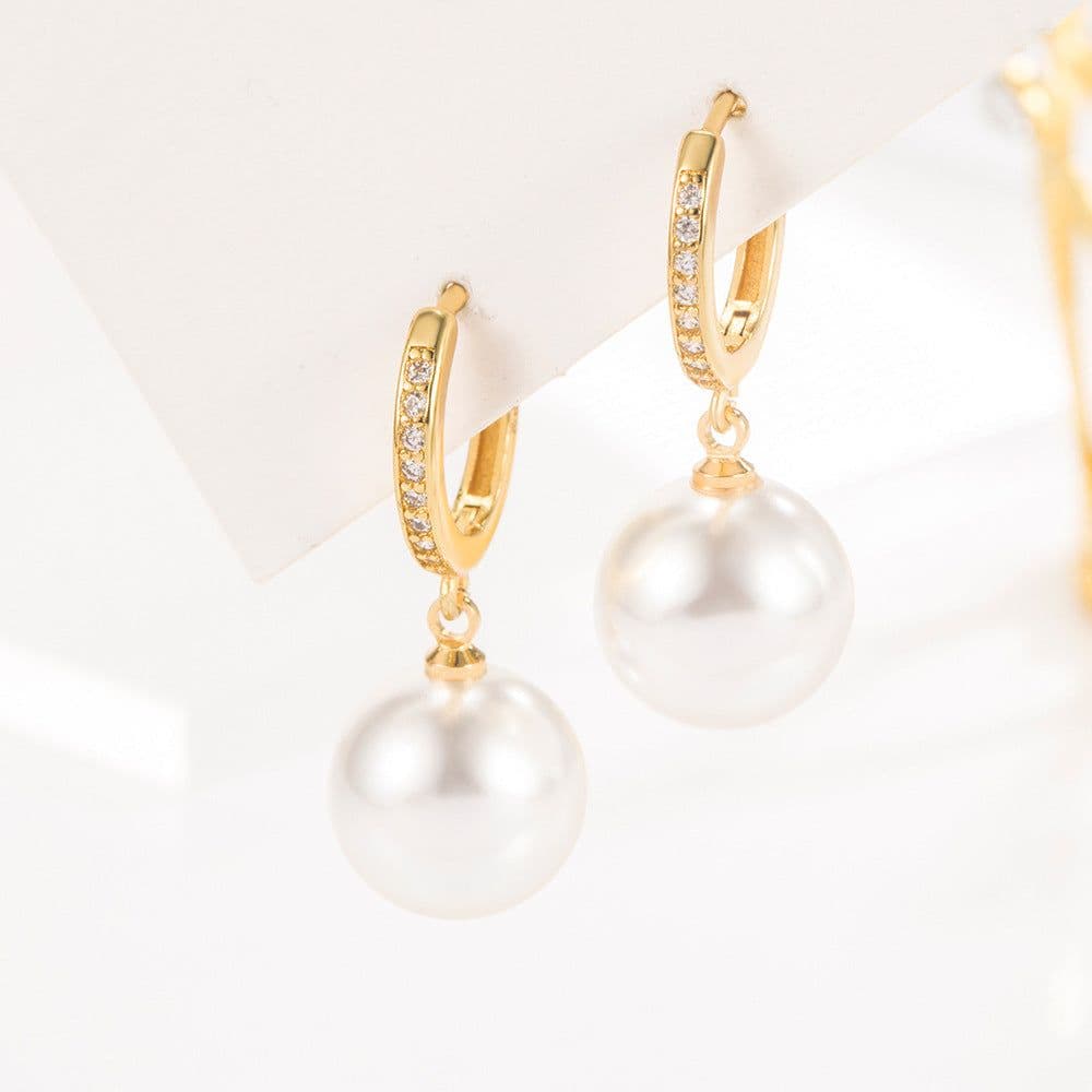 image-Pearl Earrings - Geometric Zircon Gold Plated