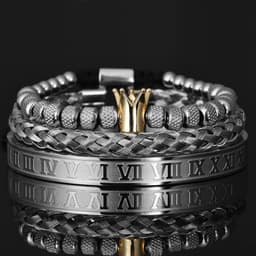 image-Cross-border Hot Sale Glossy Crown Bracelet Set Pineapple Beads Roman Numerals Twist Bracelet Set