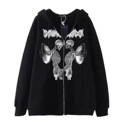 image-Women Skull Wings Hooded Zipper Sweater Velvet Thickened Cardigan Korean Version