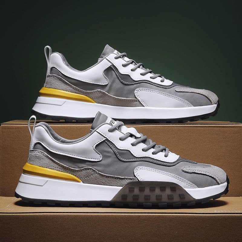 image-Trendy Korean Men's Shoes, Summer Breathable Casual Shoes, Flat Sole Daddy Sneakers - White Ash
