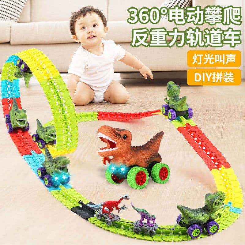 image-Dinosaur Track Car Toy - Anti-Gravity Light Music