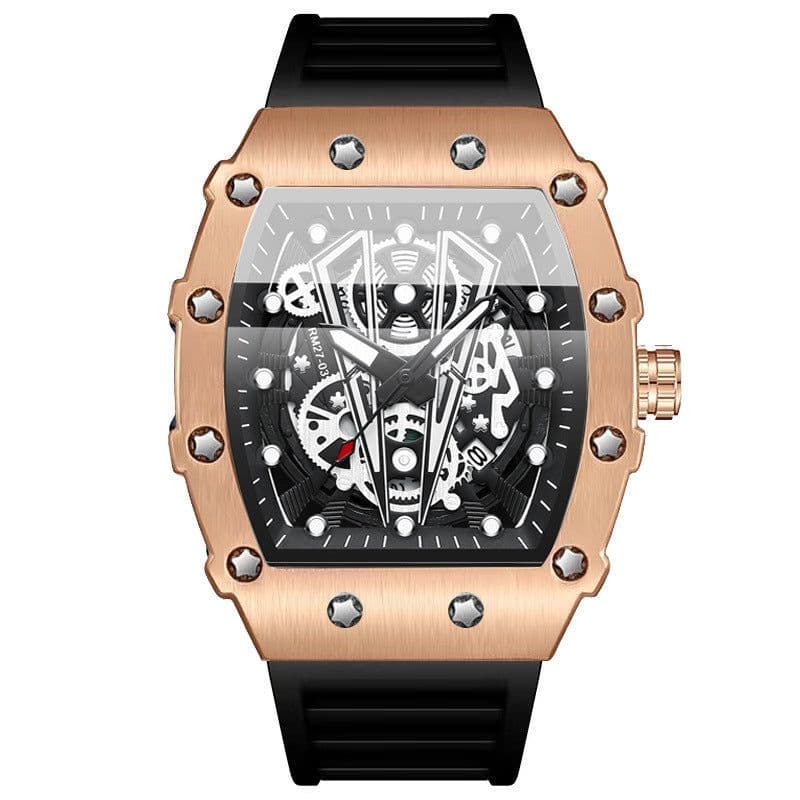 image-Binbang Quartz Men's Silicone Luminous Sports Watch 42mm Waterproof Red