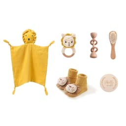 image-Newborn Infant Bath Towel Rattle Gift Set - Wooden Crochet Rattle