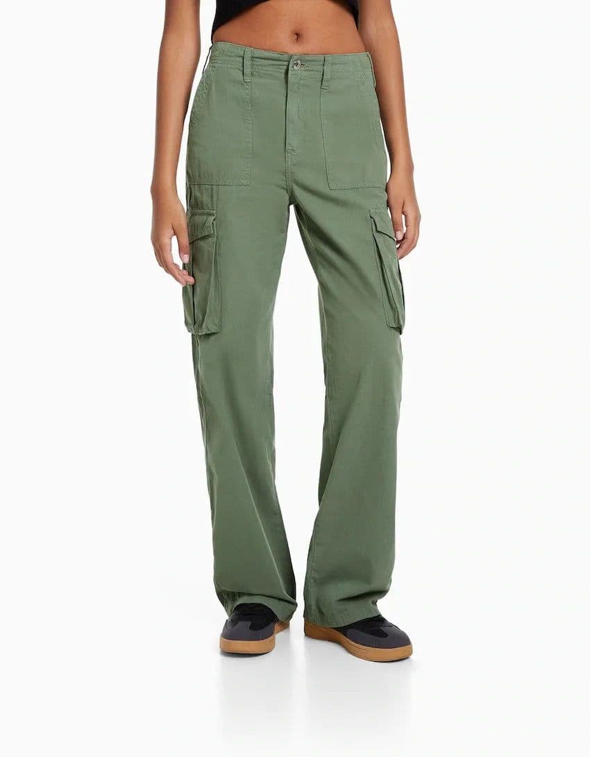 image-Women's High Waist Straight Leg Casual Pants - Gray Blue