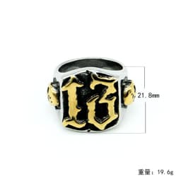 image-Mens Titanium Steel Ring Ghost Head Vintage Gold Plated Geometric Design