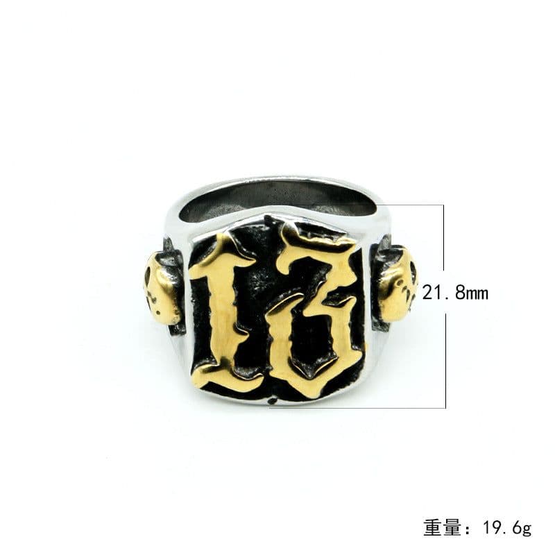 image-Mens Titanium Steel Ring Ghost Head Vintage Gold Plated Geometric Design